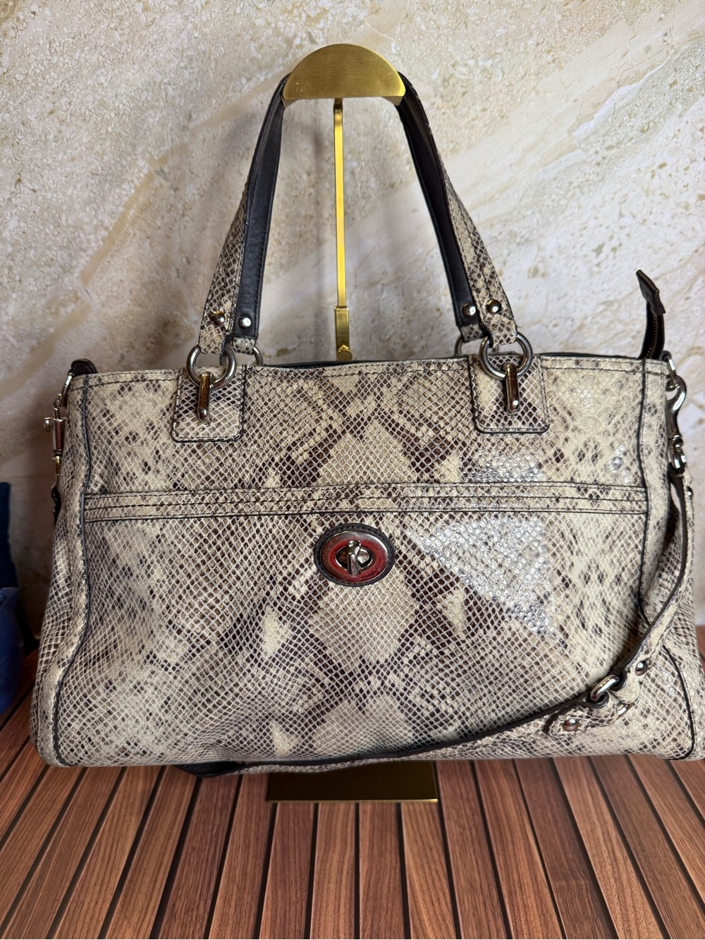 Coach Park Python Carryall F24384 Exotic Python Leather Shoulder Bag